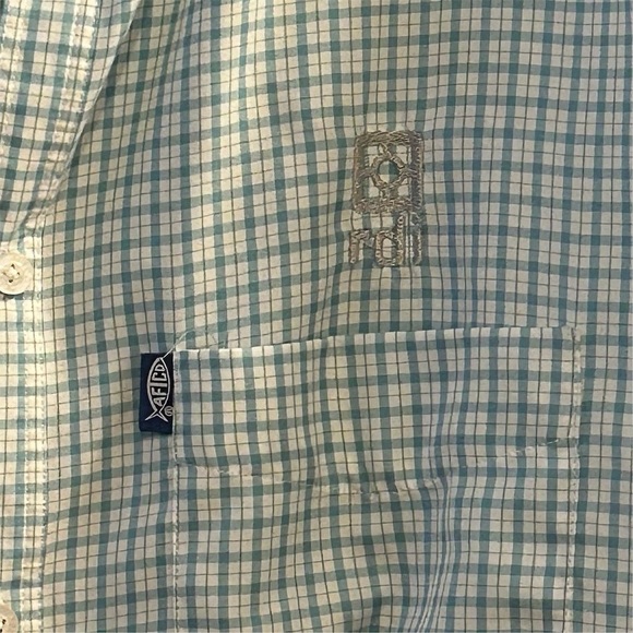 AFTCO Men's Plaid Short Sleeve Button-Up Shirt Green Blue Size L Casual - Picture 8 of 13